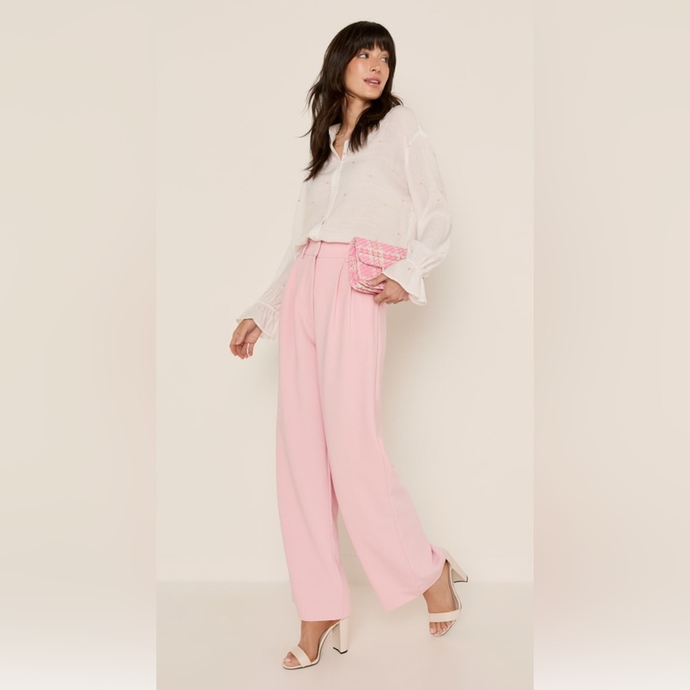 Chic Pink Wide Leg Women's Pants
